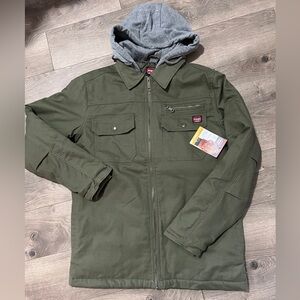 Wrangler Workwear Quilted Lined Hooded Shirt Jacket Size Small (34-36) New